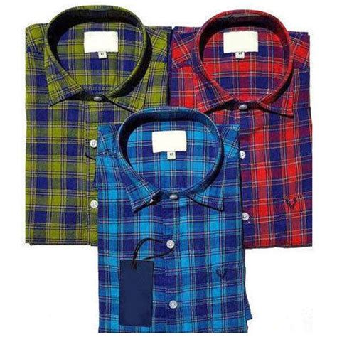 Casual Wear Cotton Mens Collar Neck Check Shirt Machine Wash Size