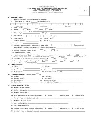 Fillable Online Meghalaya Gov Apply For Permanent Resident Certificate