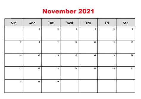 Free Printable November 2021 Calendar Blank Template In PDF & Word ...