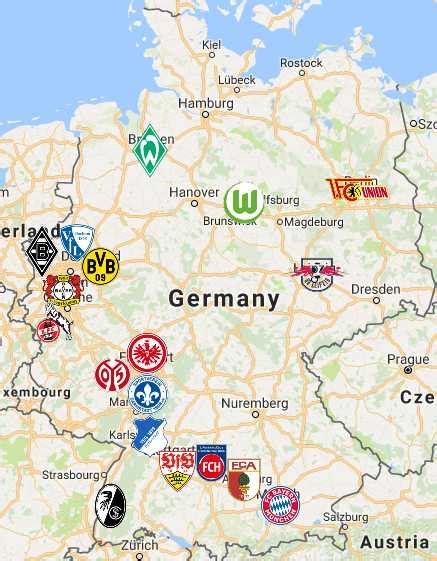 Bundesliga Map | Clubs - Sport League Maps