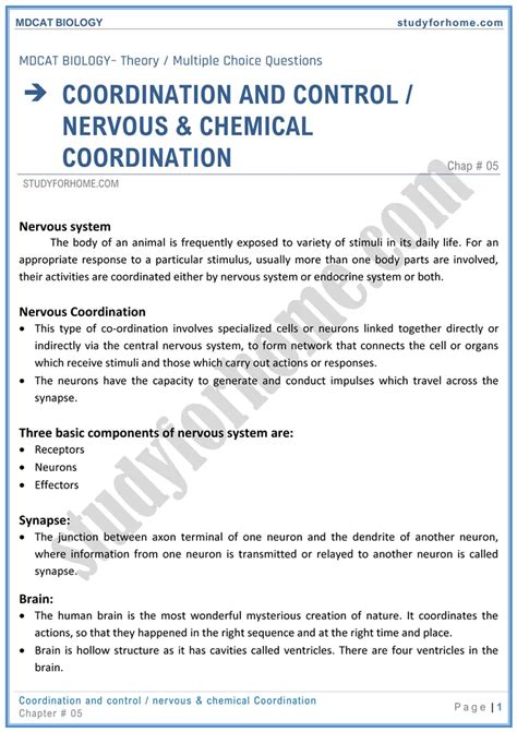 Mdcat Biology Chap Coordination And Control