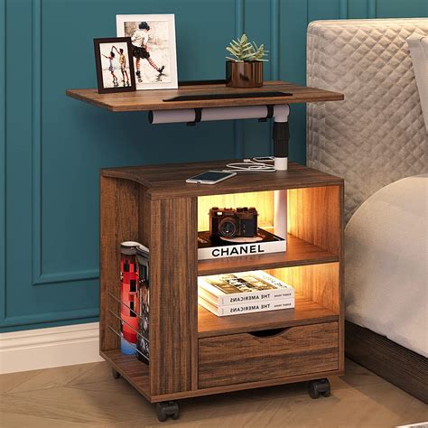 Hnebc Auto Led Nightstand With Usb Charging Station Black Nightstand