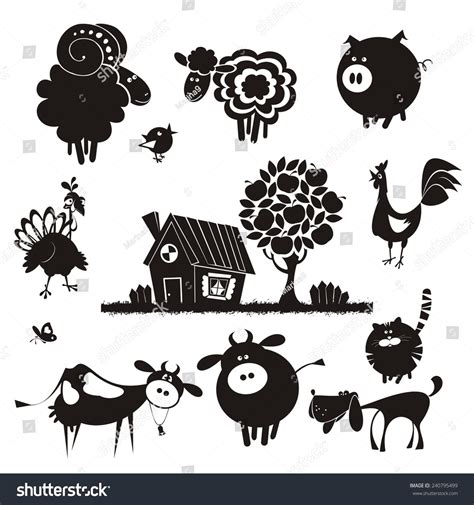 Farm Animals Vector Silhouettes Stock Vector (Royalty Free) 240795499 ...