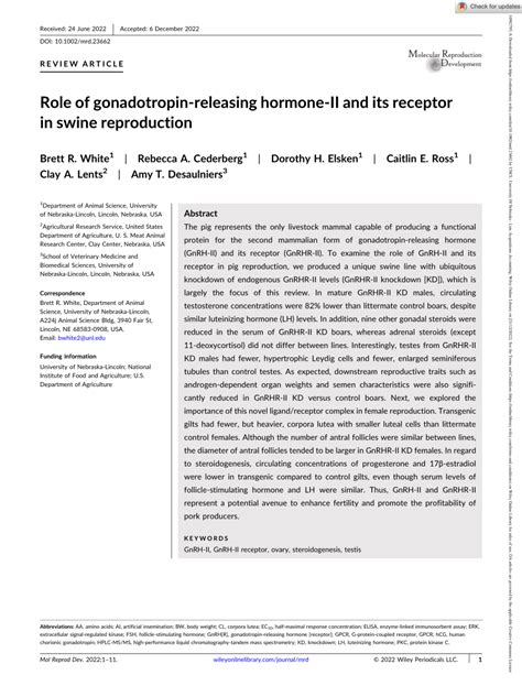 PDF Role Of Gonadotropin Releasing Hormone II And Its Receptor In