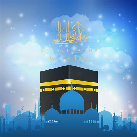 Eid Al Adha mubarak with Hajj Kaaba and Mosque 19851259 Vector Art at ...