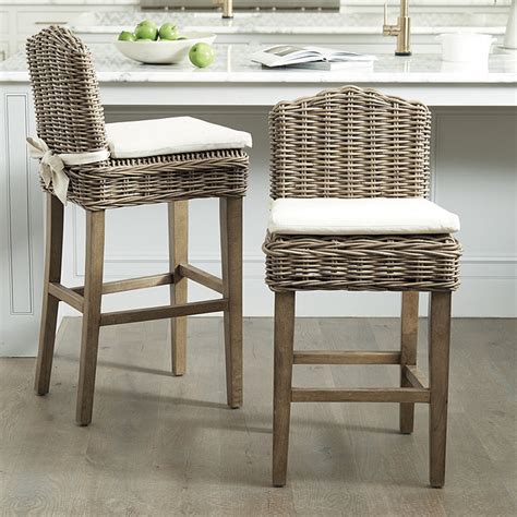 Rosalind Washed Gray Wicker Bar Stool