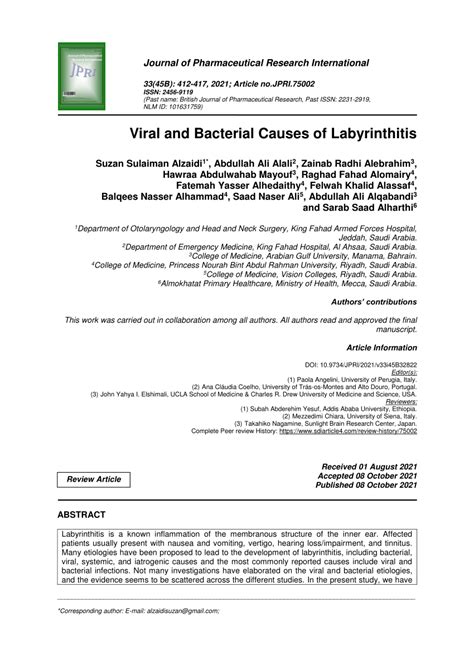 (PDF) Viral and Bacterial Causes of Labyrinthitis