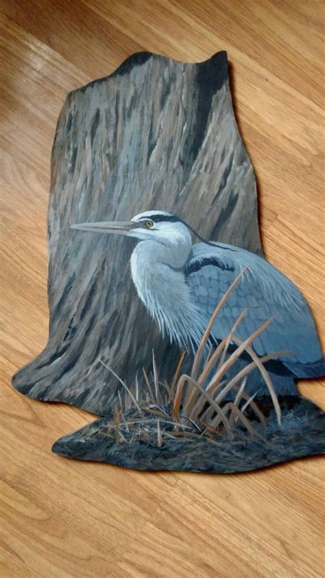 Great Blue Heron Wood Cutout Wallhanger Heron Painting