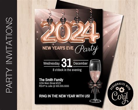 Editable 2024 New Years Eve Party Invitation NYE Party New Years Eve ...