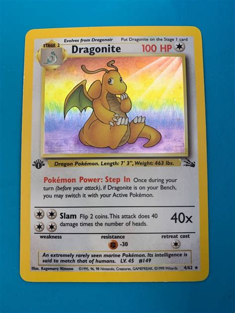 1st Edition Dragonite 4 62 Fossil Set Holo Rare Vintage 1999 Pokemon