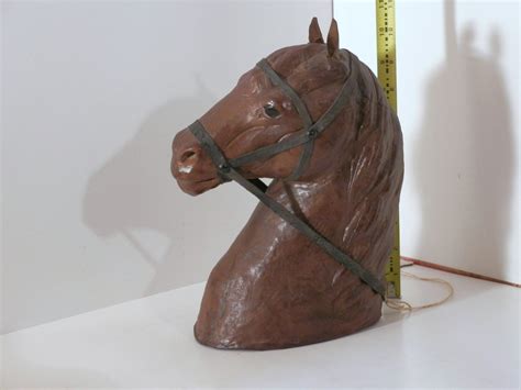 Leather Horse Head Figurine Statue Handmade By Baetreevintage