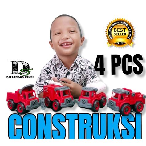 Jual Mainan Diy Mekanik Cilik Set Kendaraan Kontruksi Dan Pemadam Isi 4