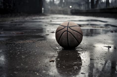 Premium Photo Basketball In The Rain On An Outdoor Court Generative Ai