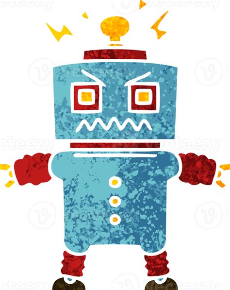 Retro Illustration Style Quirky Cartoon Robot 45296709 Png