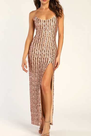 Glorious Nights Rose Gold Sequin Sleeveless Maxi Dress Best Maxi Dress