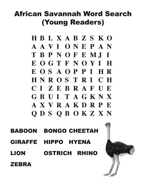 African Savanna Animal Word Search Primary