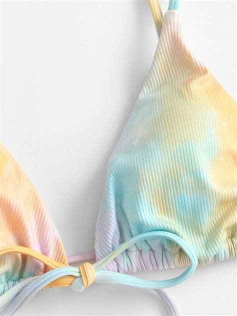 Emmiol Free Shipping Tie Dye Triangle Bikini Set Yellow L In