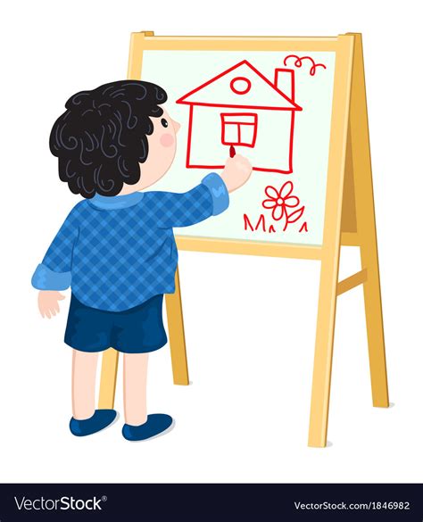 Boy drawing house Royalty Free Vector Image - VectorStock