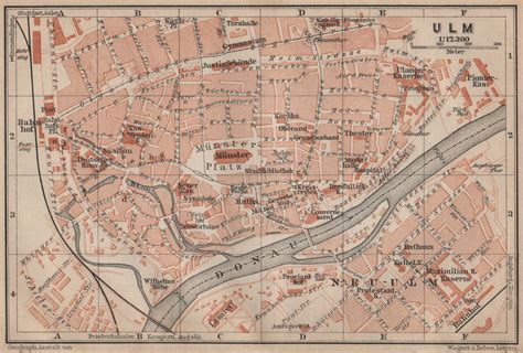 ULM antique town city stadtplan Baden Württemberg karte BAEDEKER 1902 map