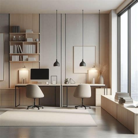 Premium Photo | Minimalist office interior design with neutral tones