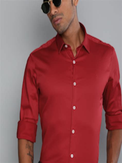 Buy Indian Terrain Men Red Slim Fit Solid Smart Casual Shirt Shirts