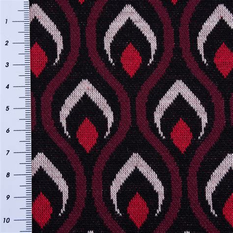 Viskose Strickstoff Jacquard Jersey Retro Rot Schwarz M