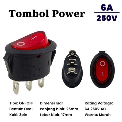 Jual Saklar Pin On Off Tombol Oval Rocker Power Switch Pin Shopee