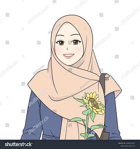 Hijab Girl Holding Flowers Vector Illustration Stock Illustration