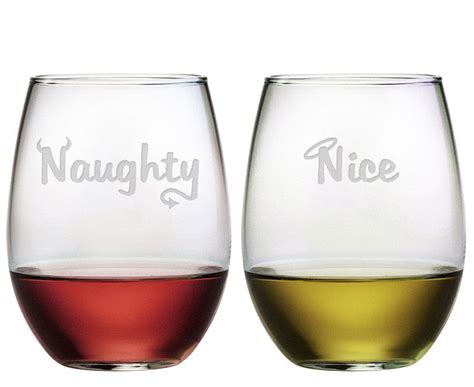 Naughty Nice Stemless Wine Glasses ~ Set Of 2