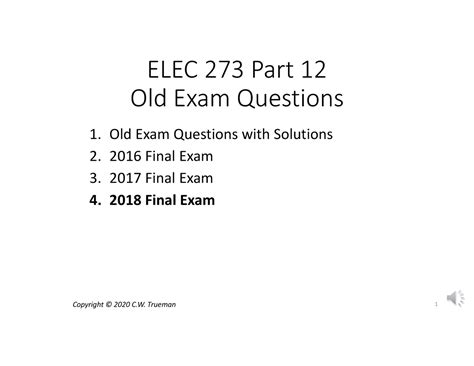 ELEC273 12 4 2018 Final ELEC 273 Part 12 Old Exam Questions 1 Old