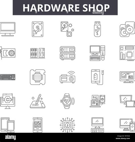 Hardware Shop Line Icons Signs Vector Set Outline Concept Linear