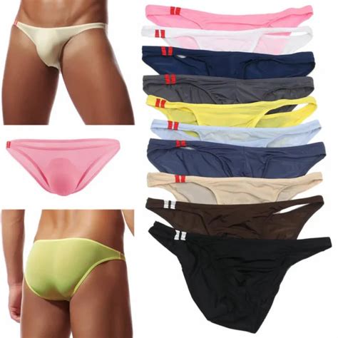 Mens Ice Silk Briefs T Back Thong Underwear Low Rise Bikini G String