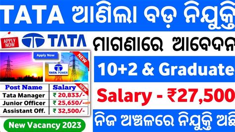 ଖୁସି ଖବର🔥tata ରେ ଆସିଲା ନିଯୁକ୍ତି Tata Power Recruitment Odisha Govt Job