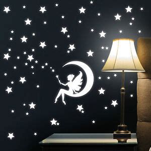 Sticker Mural F E Lune Avec Etoiles Lumineux Fluorescent Ciel