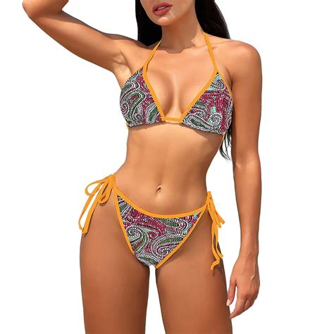 Xuapaodt Bikini Set Women S Printed Swimsuit With Padded Backless Sexy