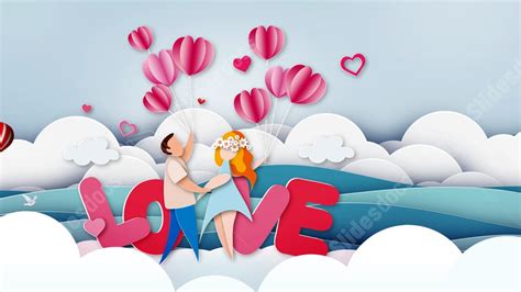 Fondo Globo De Papel Romántico Día De San Valentín Pareja Junto Al Mar