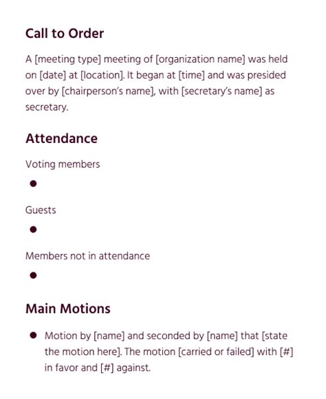 Standard Minutes Of Meeting Format