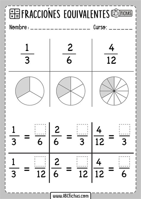 Ejercicios de fracciones equivalentes - ABC Fichas