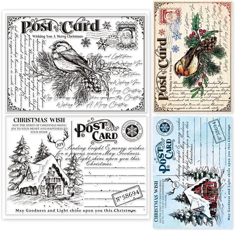 GLOBLELAND Christmas Postcard Postage Transparent Clear Stamps Retro