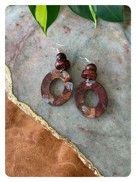 Artisan Resin Earrings Boho Earrings Red Brick Copper Slate Grey