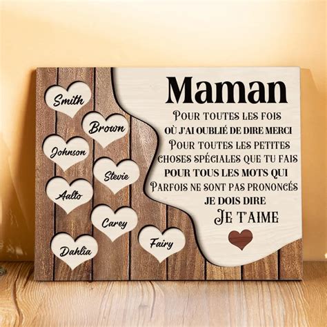 À ma Maman Mamie Cadre en Bois 8 Prénoms Personnalisés avec Texte