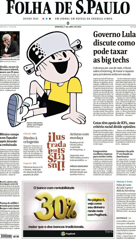 Capa Folha De S Paulo Quarta De Janeiro De