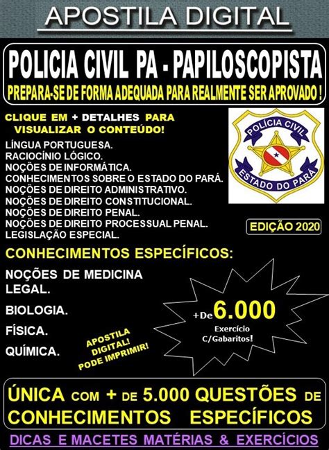 Apostila PC PA PAPILOSCOPISTA Teoria 5 000 Exercícios Concurso