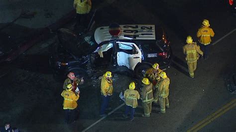 2 Lapd Officers Injured After Patrol Unit Involved In Crash Overturns