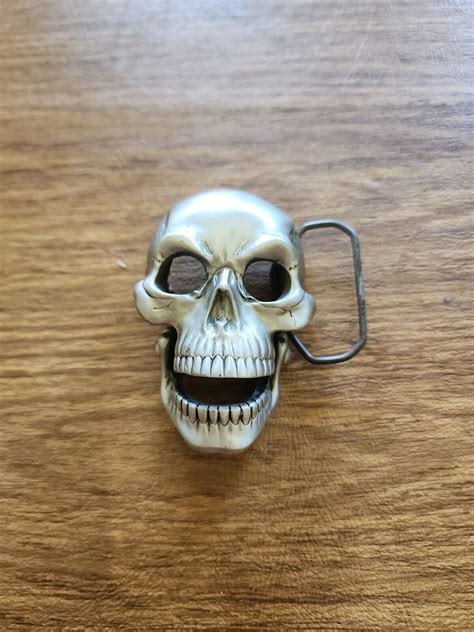 Great American Skeleton Skull Belt Buckle Pure Pewter Gem