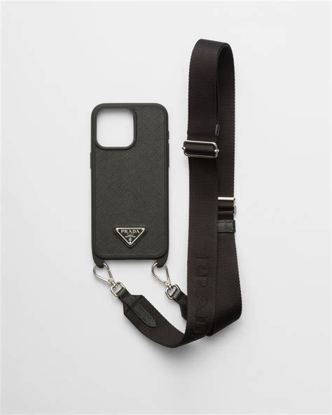 Black Saffiano Leather Cover For Iphone Pro Max Prada