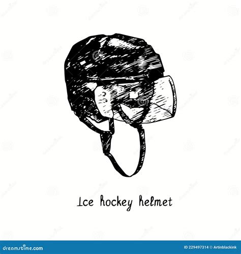 Ice Hockey Helmet. Ink Black and White Doodle Drawing Stock Vector ...