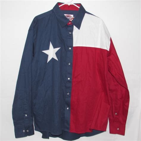 Larro Shirts Texas Flag Long Sleeve Pearl Snap Button Up Western