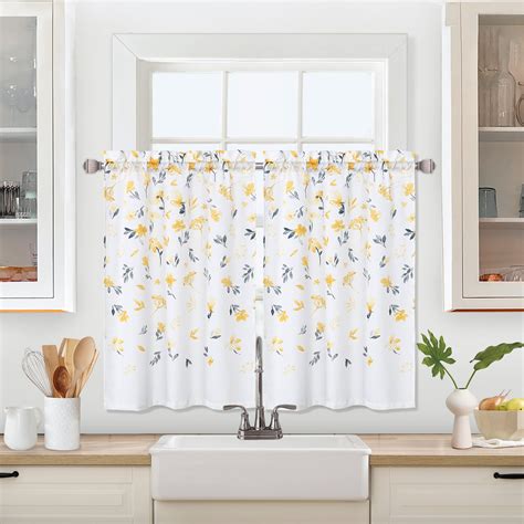 Haperlare Kitchen Curtains 36 Inches Long Classic Watercolor Floral