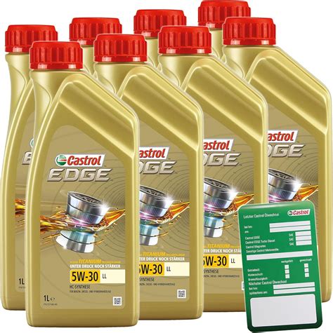 8x 1 L Liter Castrol Edge Fluid Titanium 5W 30 LL Motoröl inkl Castrol